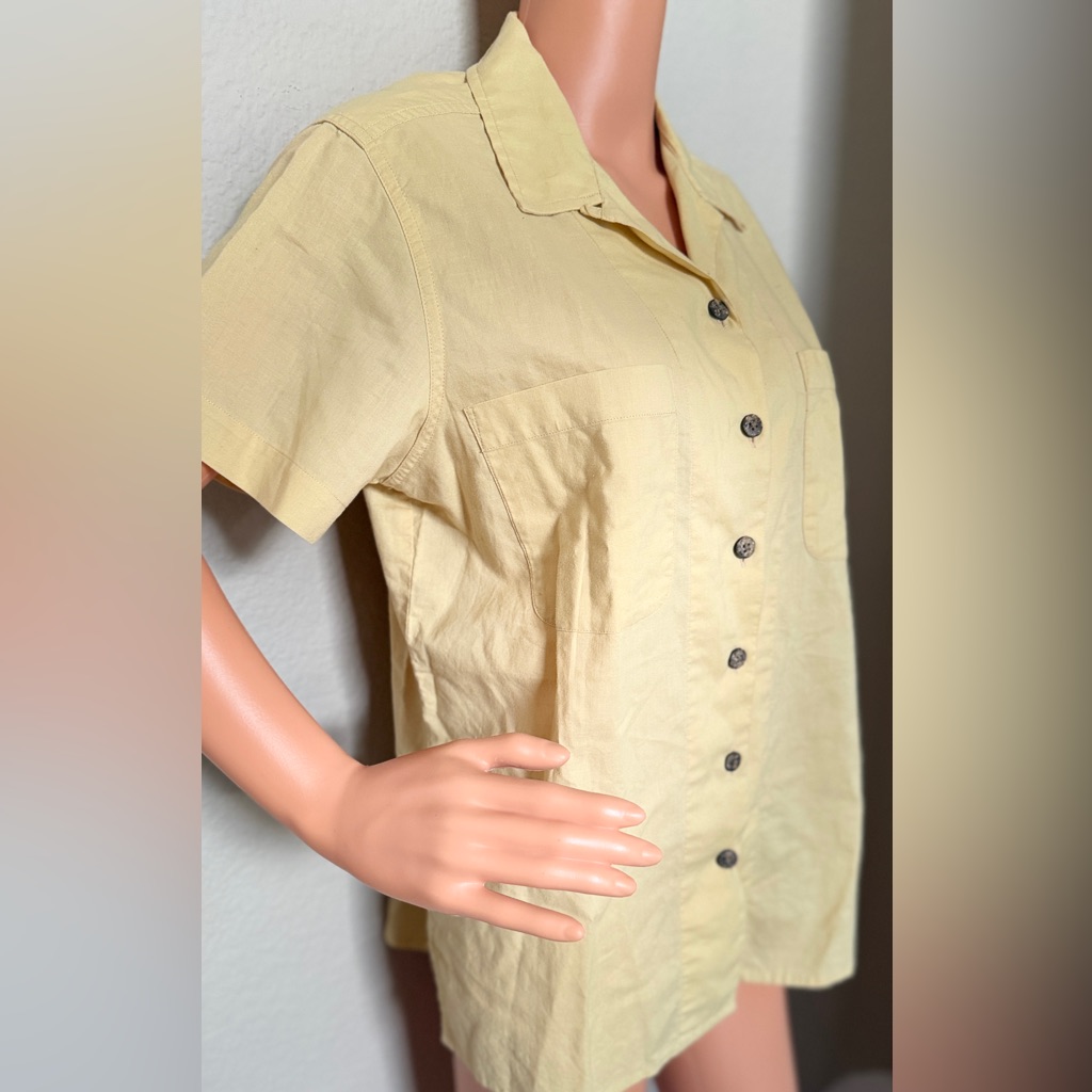 Royal Robbins Yellow 100% Cotton Button Front Shirt Women M Short Sleeve Safari